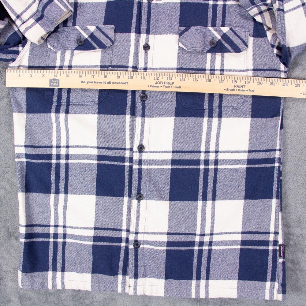 Patagonia Fjord Flannel Mens L Organic Cotton Plaid Flannel Shirt Blue White - Picture 7 of 12
